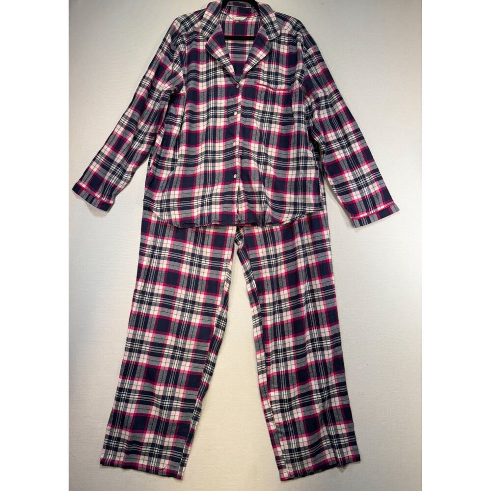 Simple Pleasures Flannel Pajama Set XL Pink & Navy Plaid
